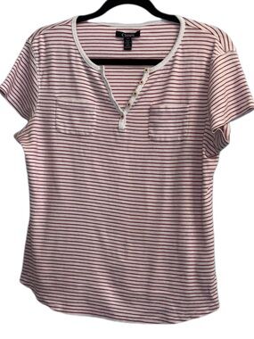 Chaps Women's Red & White Striped Henley Tee